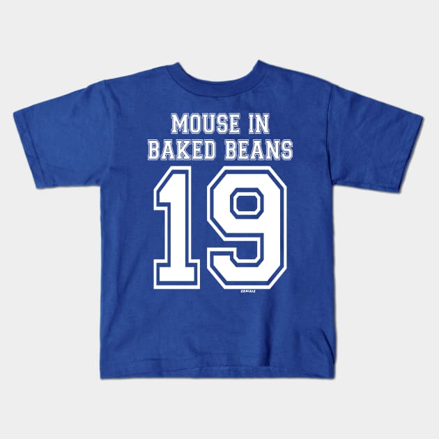 Mouse In Baked Beans Jersey (White Version) Kids T-Shirt by Jan Grackle